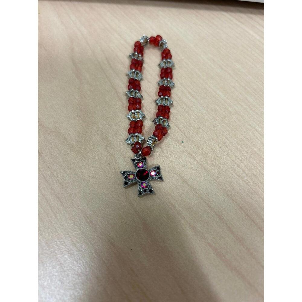 Red Goth Cross Pendant Bracelet